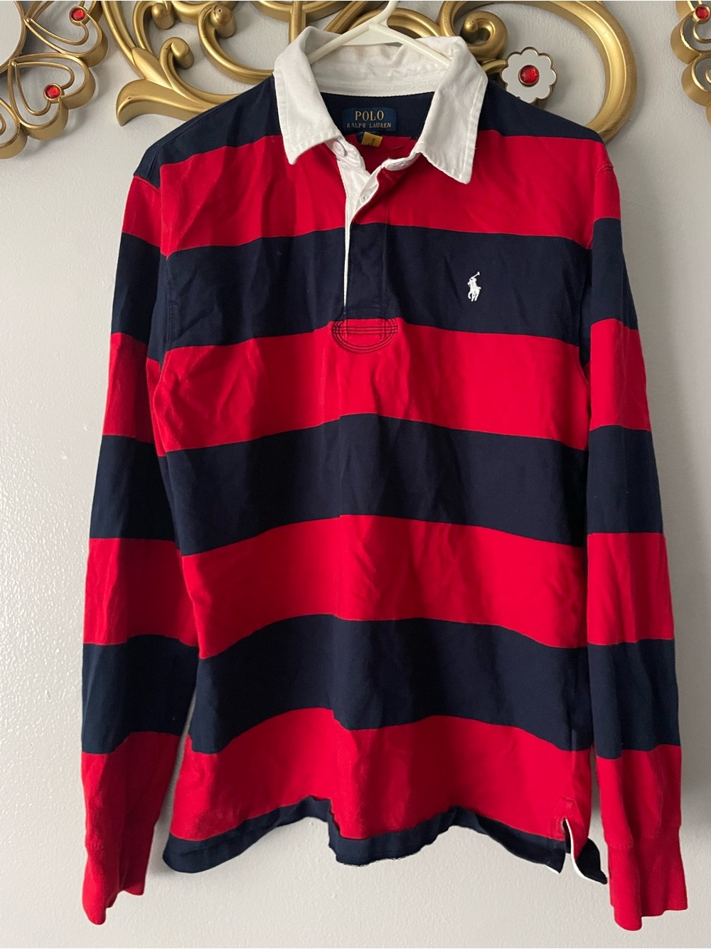 Polo by Ralph Lauren kids Red & Navy Striped Rugby long sleeve Shirt